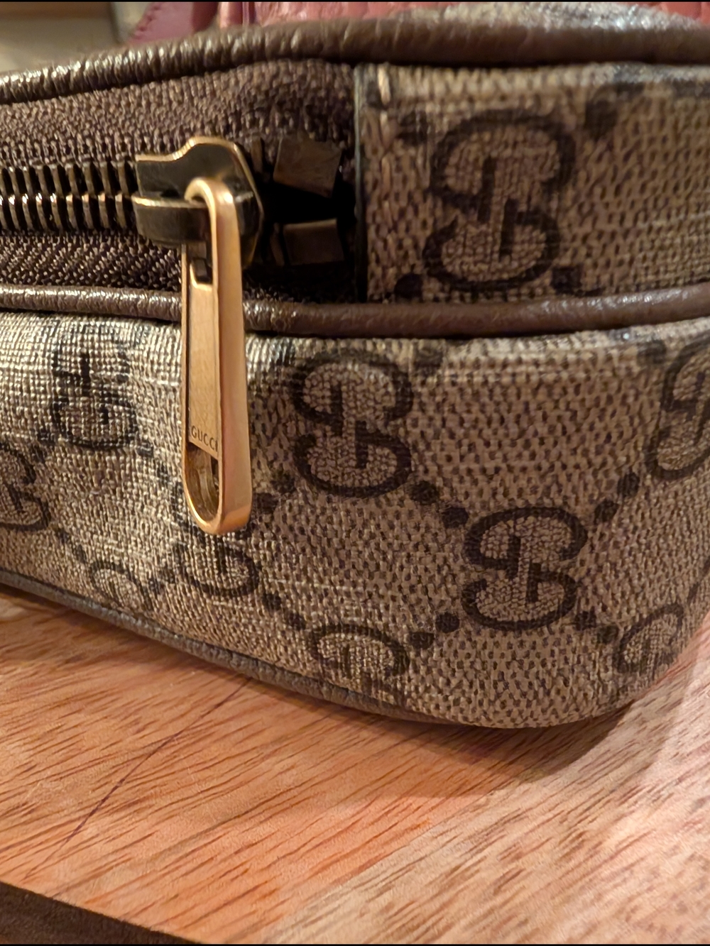 Gucci Beige GG Monogram Crossbody with Brown Trim - Picture 7 of 10